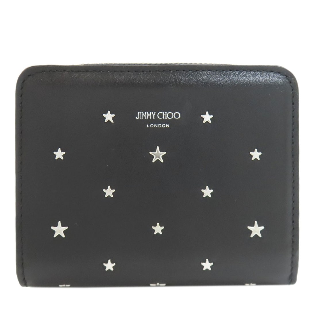 Star Motif Bifold Wallet Leather With Coin Pocket Jimmy: Star Motif Bifold Wallet Leather With Coin Pocket Jimmy Black leather bifold wallet with coin pocket, featuring a classic design. The sleek black exterior and interior provide a sophisticated look, wh