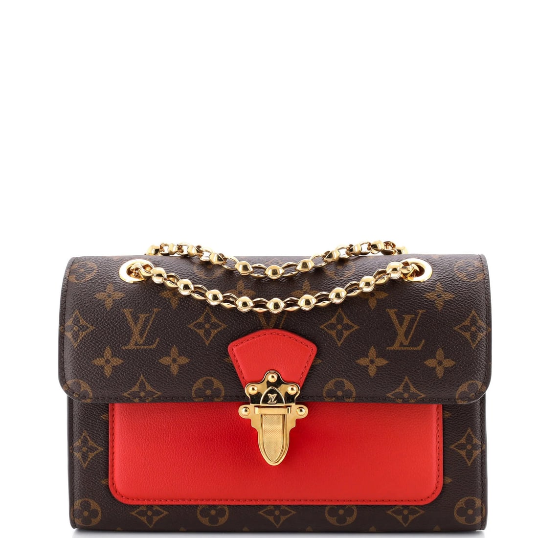 Victoire handbag monogram canvas leather Louis Vuitton: Victoire handbag monogram canvas leather Louis Vuitton The Victoire handbag boasts a unique combination of leather and canvas, with a rich brown exterior color. Measuring 7" in height and 10" in
