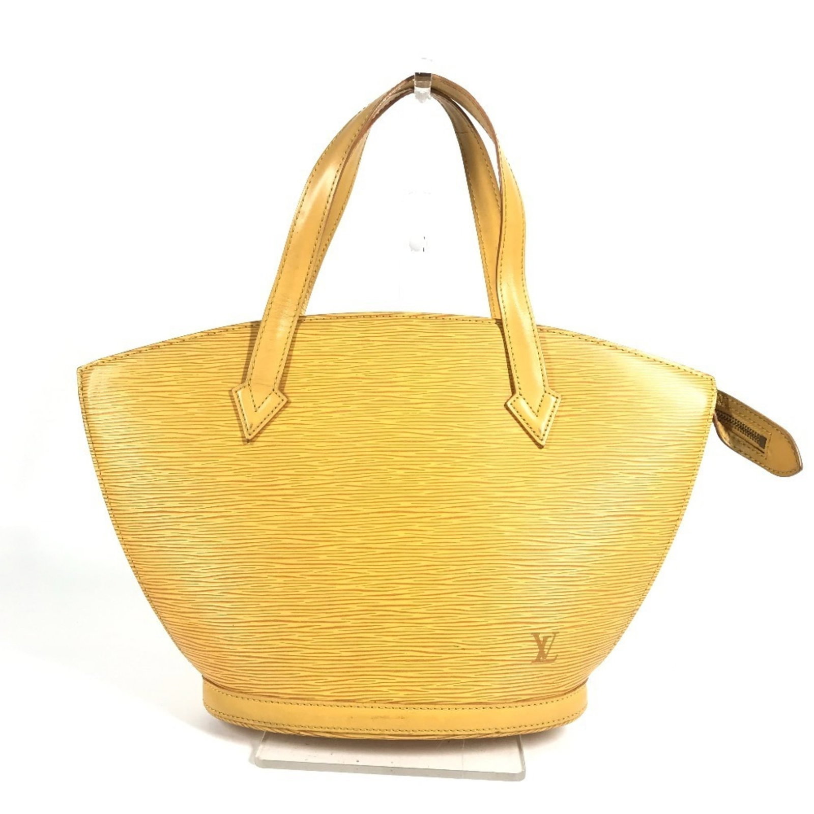 Epi Leather Louis Vuitton Handbag Tote: Epi Leather Louis Vuitton Handbag Tote Yellow Epi Leather Louis Vuitton Handbag Tote, measuring 24cm x 23cm x 10cm, features the iconic brand's signature style. With traces of usage and minor scratche