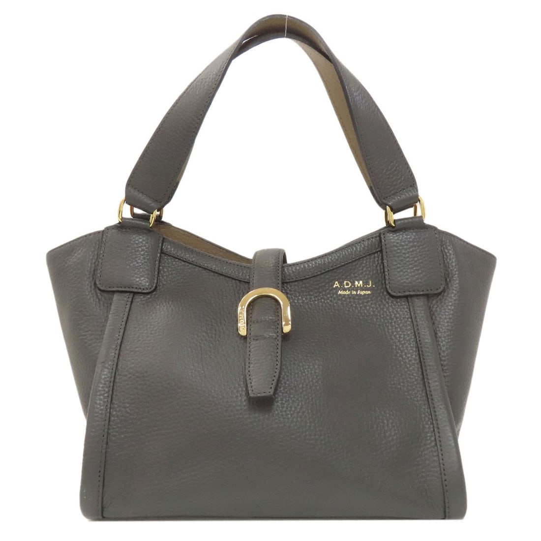 Logo Handbag Leather Admj: Logo Handbag Leather Admj Gray leather handbag with a classic design, made from high-quality materials. The bag's exterior features a timeless gray color that will complement any outfit. Its sleek and
