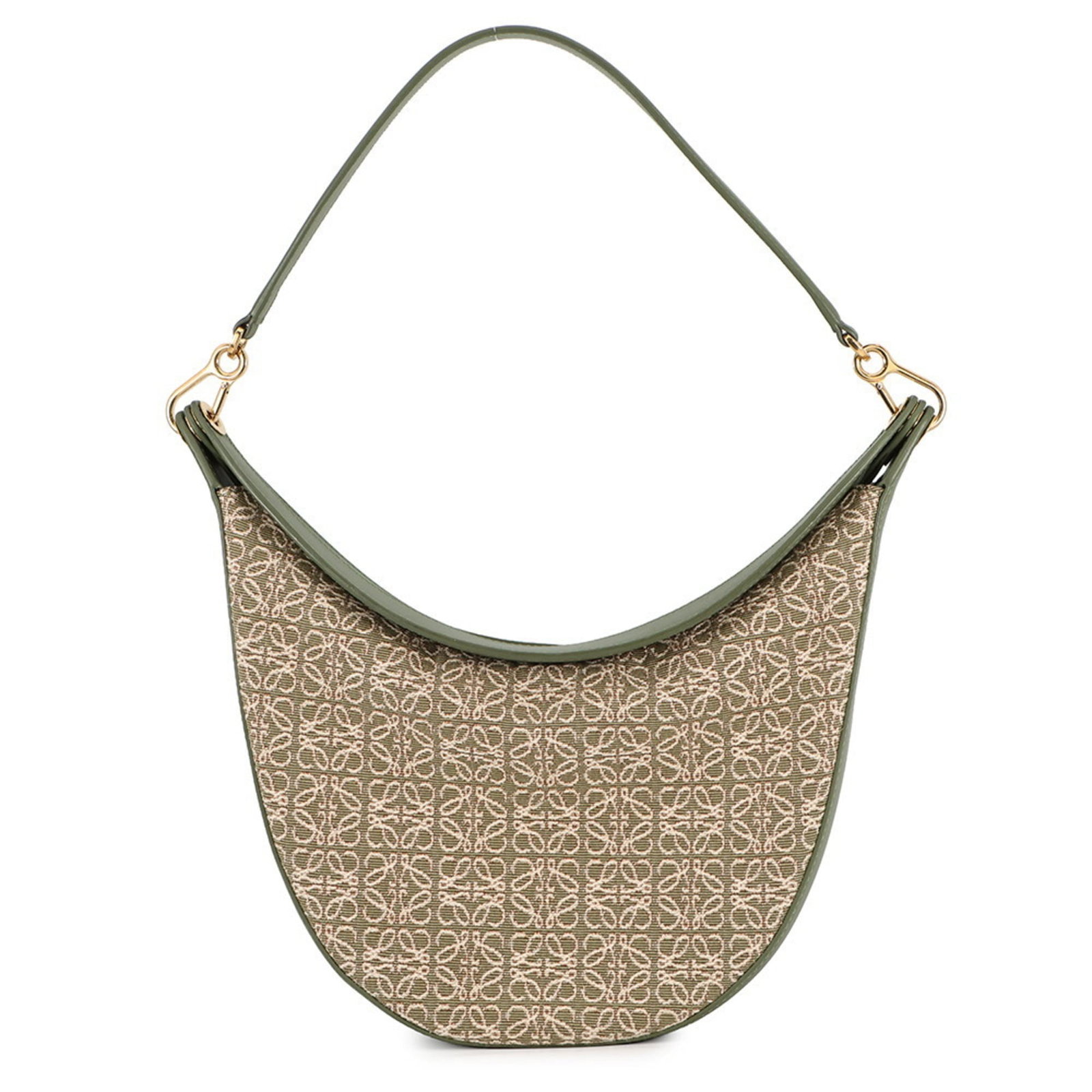 Shoulder Bag Canvas Leather By Loewe: Shoulder Bag Canvas Leather By Loewe Canvas and leather come together in this stylish shoulder bag from Loewe, featuring a vibrant green color and gold hardware. With a magnet closure and a compact