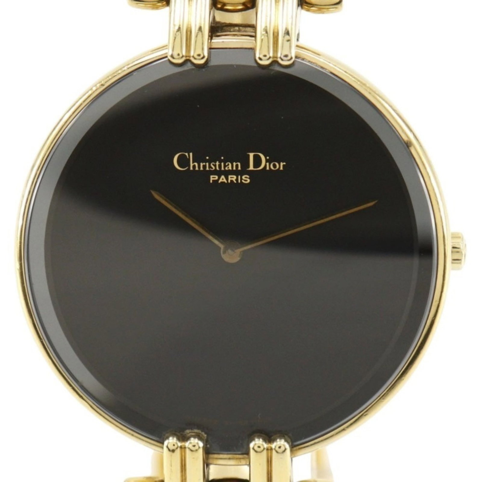 Christian Dior Wristwatch: Christian Dior Wristwatch Gold plated Christian Dior wristwatch with a black dial and 33mm case diameter, suitable for wrists up to 17cm in length. This used watch shows traces of usage and minor scra