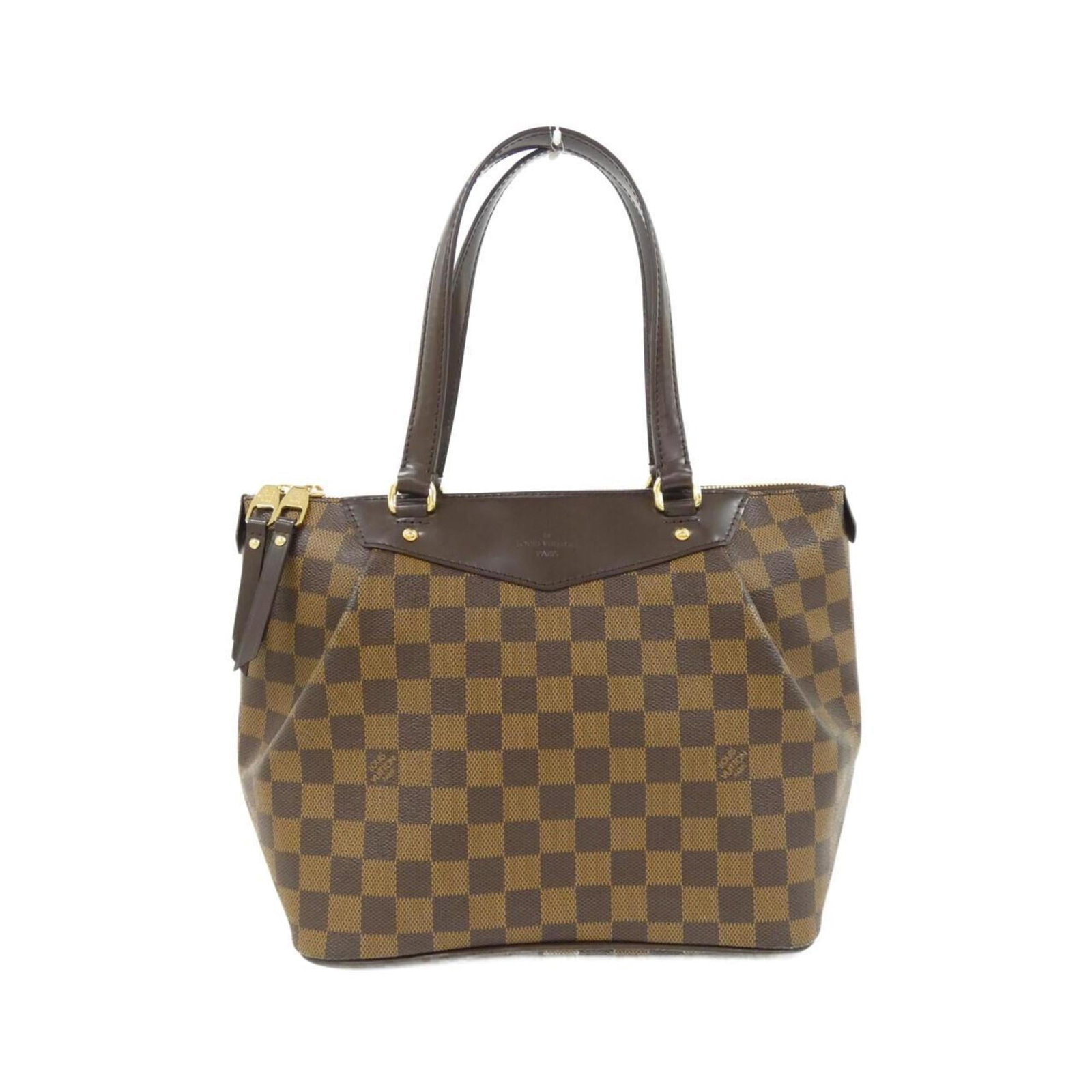 Canvas coated handbag Louis Vuitton: Canvas coated handbag Louis Vuitton This Louis Vuitton handbag boasts a classic Ebene coated canvas design, complemented by gold hardware for a timeless look. With its sturdy 23cm x 31.5cm x 14.5cm
