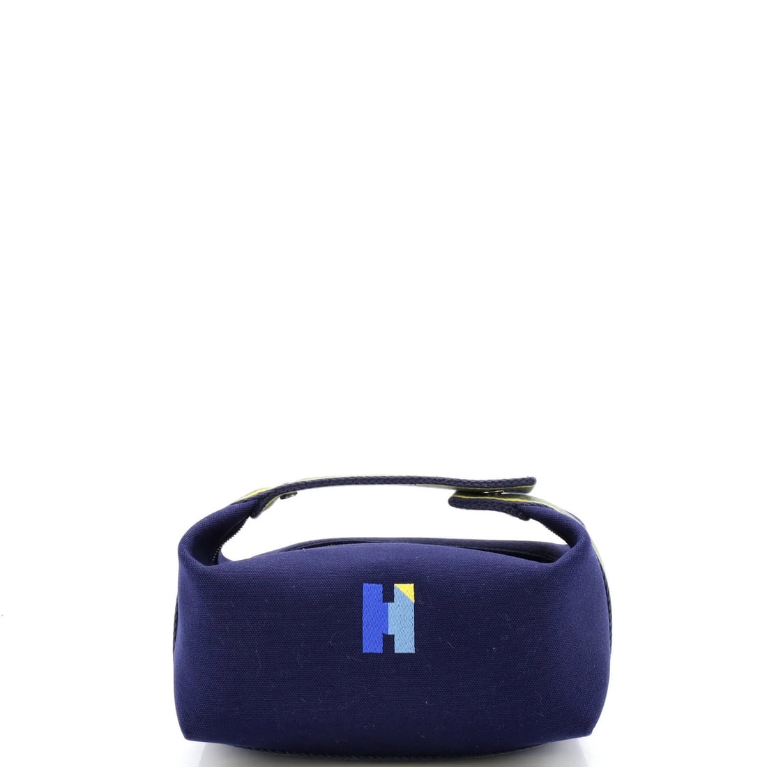 Hermes Bride-A-Brac Travel Case Toile PM: Hermes Bride-A-Brac Travel Case Toile PM Canvas Plain Toile PM Travel Case measures 3" high, 8" wide, and 4.5" deep, featuring a blue exterior with neutral interior and palladium hardware. Minor wear
