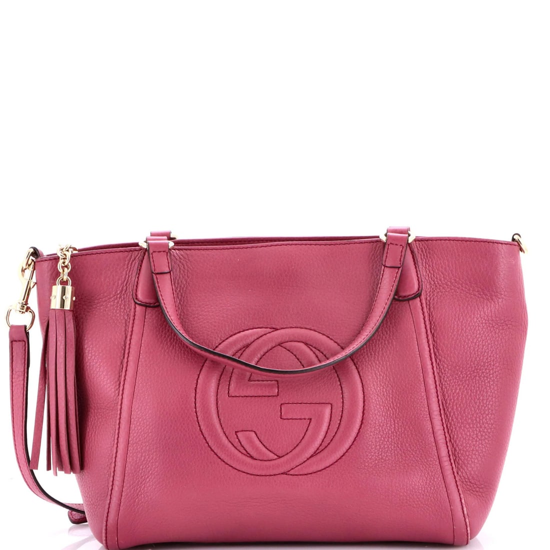 Gucci Soho Convertible Top Handle Bag Leather Small: Gucci Soho Convertible Top Handle Bag Leather Small Pink Gucci Soho Convertible Top Handle Bag Leather Small features a convertible design with top handle and strap, measuring 9" high, 10" wide, and