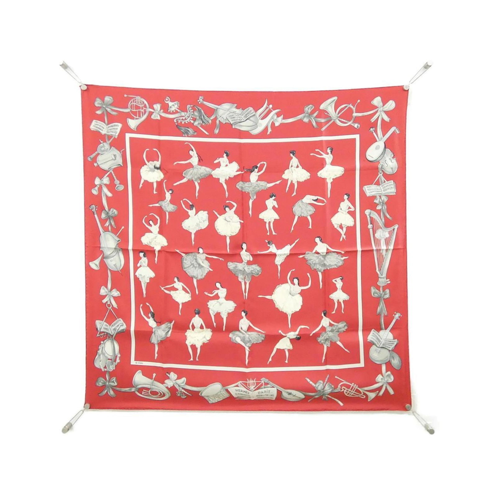 Hermes Scarf: Hermes Scarf The iconic Herm?s scarf in bold red hues, measuring 90cm x 90cm, boasts a classic design with subtle signs of wear. With its rich history and timeless elegance, this used scarf remains a 