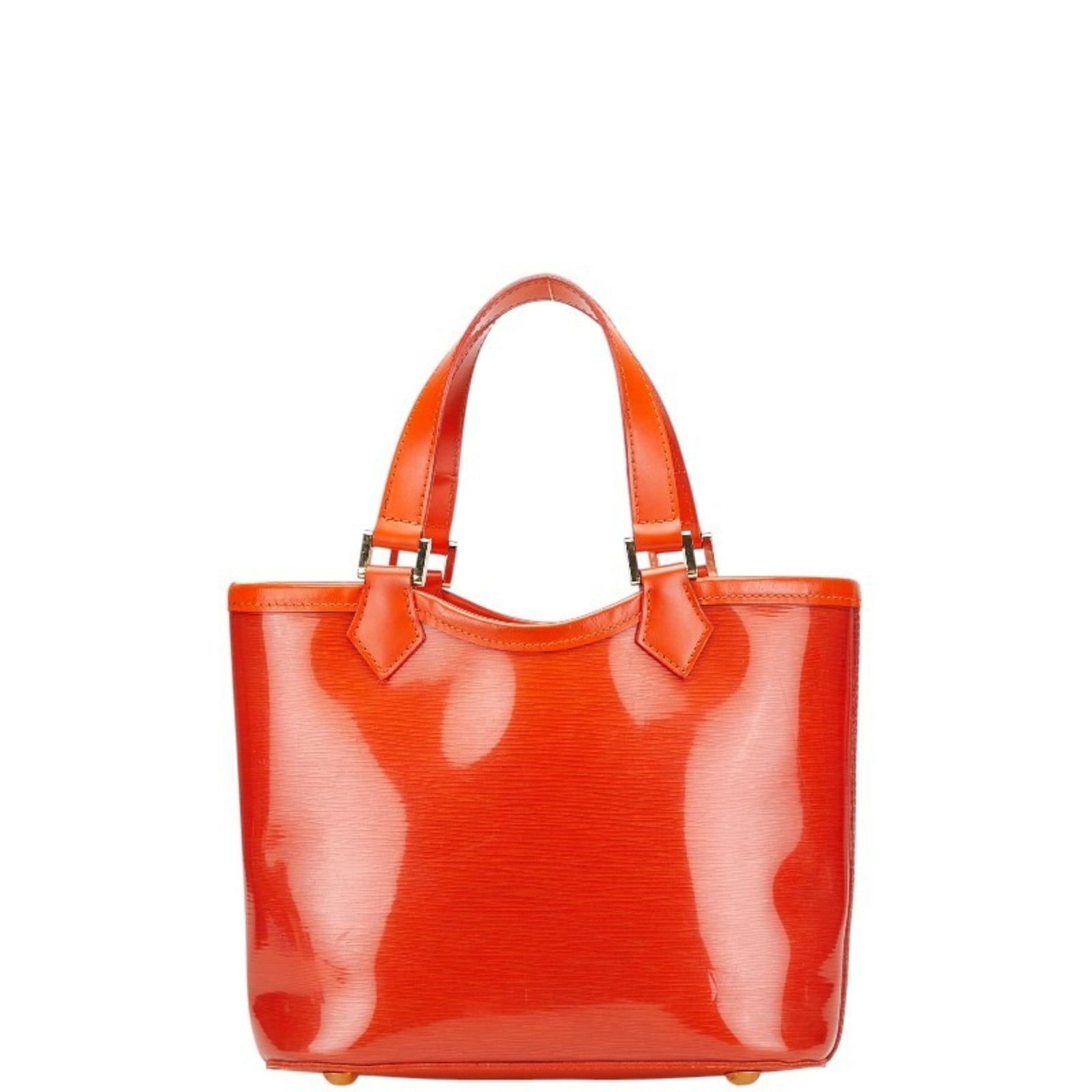 Louis Vuitton Vinyl Leather Handbag: Louis Vuitton Vinyl Leather Handbag Orange Louis Vuitton Vinyl Leather Handbag, 18.5cm x 24cm x 10.5cm, in good condition with traces of usage and minor scratches/dirt. The bag features a bold orange