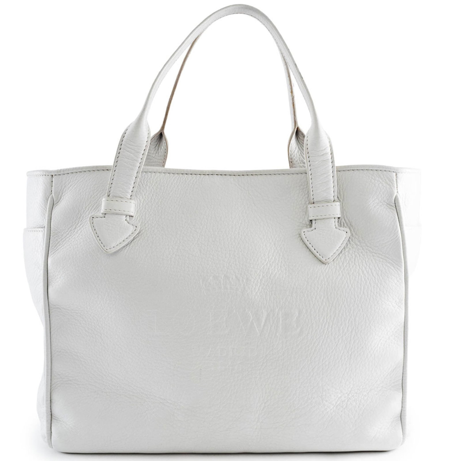 Bag tote leather Loewe: Bag tote leather Loewe White leather Loewe tote bag with a classic design, featuring a zipper pocket, open pocket, and button pocket for added functionality. The bag's timeless style is complemented b