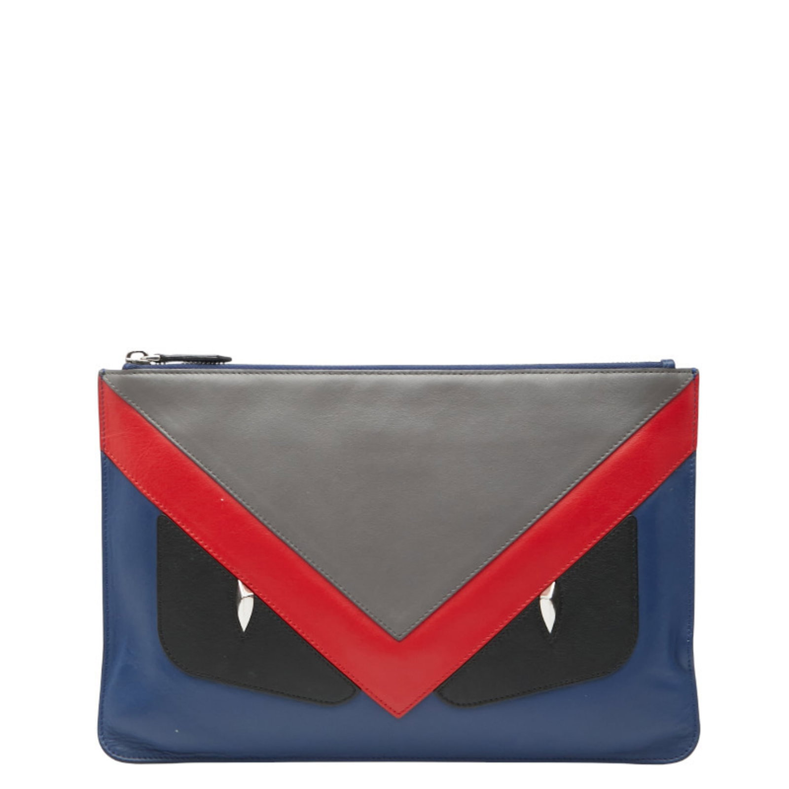 Fendi Clutch Bag Leather: Fendi Clutch Bag Leather Blue, Gray, Red Fendi Clutch Bag Leather for sale. This used clutch bag features high-quality leather construction and measures 19.5cm x 30cm x 5.00mm in size. With traces of 