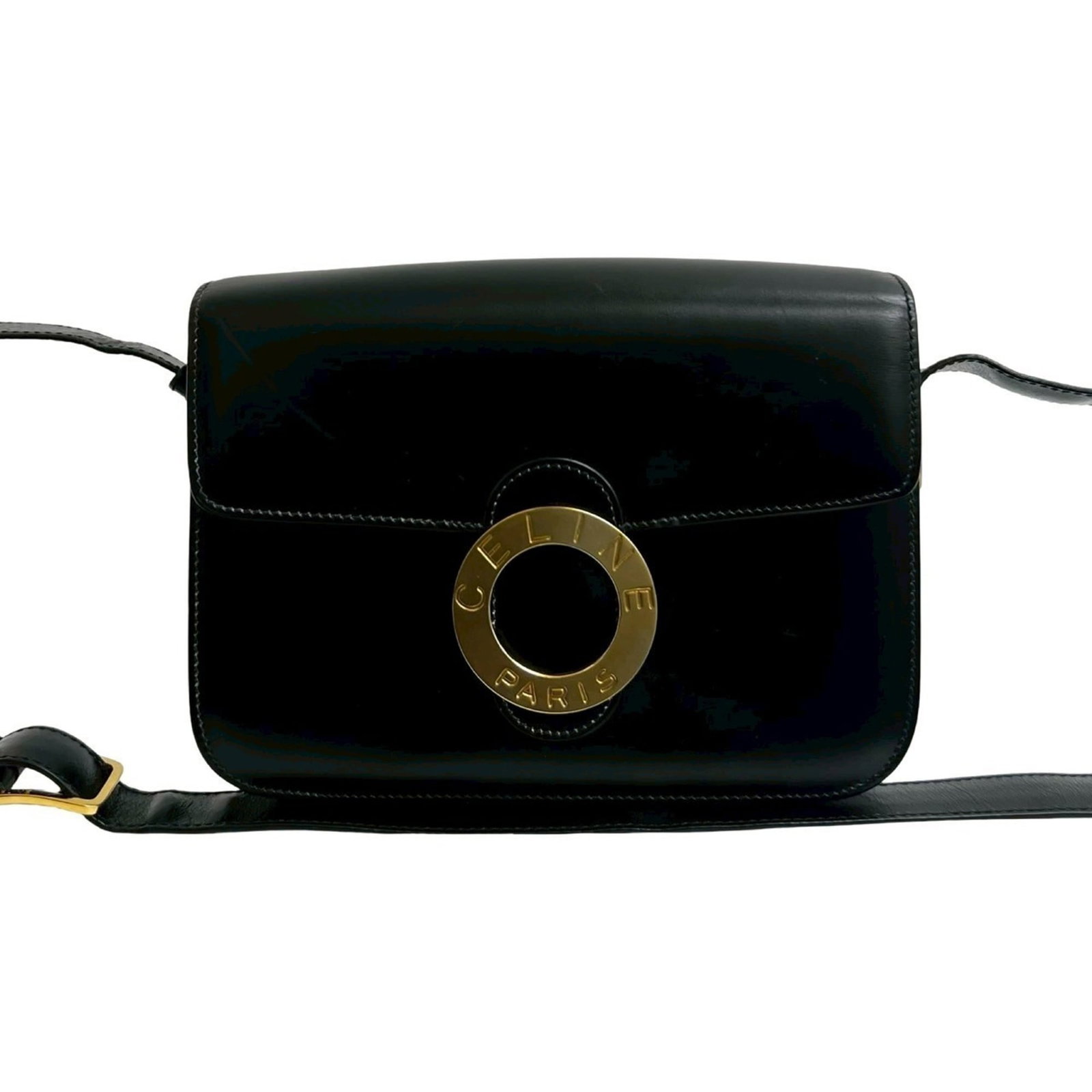 Celine Leather Pochette Bag: Celine Leather Pochette Bag Black Celine Leather Pochette Bag, 16cm x 21.5cm x 4.5cm, features high-quality leather and a classic design. The bag has traces of usage, scratches, and dirt, but remains 