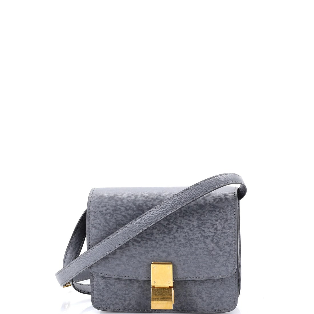Celine Classic Box Bag Grainy Leather Teen: Celine Classic Box Bag Grainy Leather Teen The Celine Classic Box Bag Grainy Leather Teen features a timeless design with a gray exterior and interior, complemented by aged gold hardware. With its cla