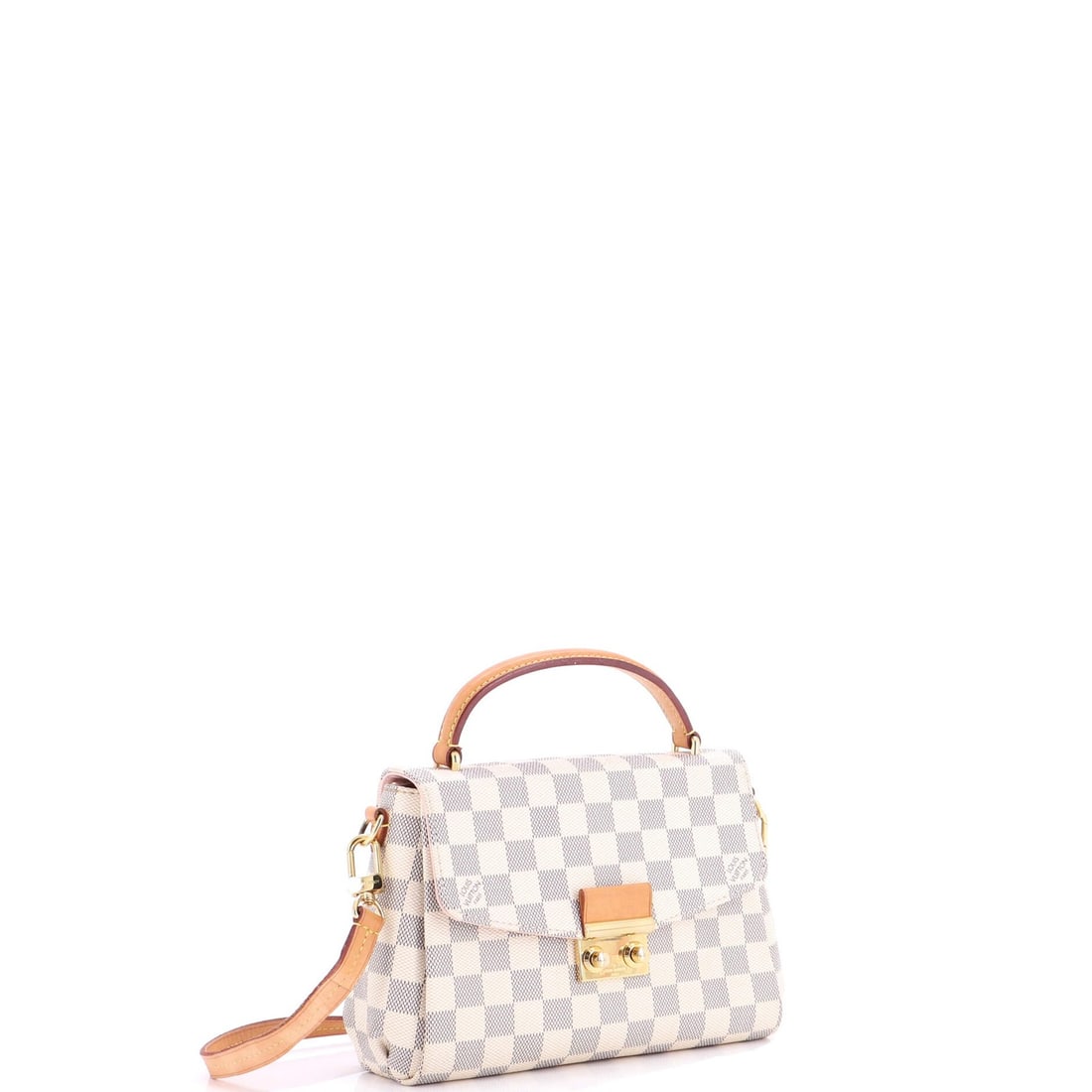 Croisette Damier Handbag Louis Vuitton: Croisette Damier Handbag Louis Vuitton White canvas-coated Louis Vuitton Croisette Damier handbag with gold hardware, featuring a cross-body design and pink interior. The bag has a moderate odor and