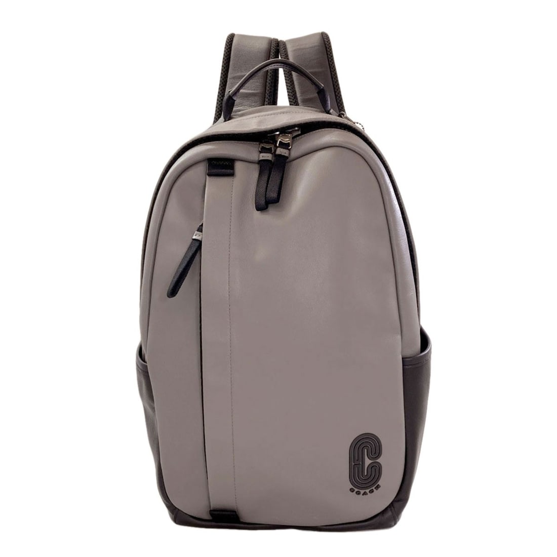 Calf Backpack Daypack Logo 91236 Coach: Calf Backpack Daypack Logo 91236 Coach Gray calf leather backpack with logo, made from high-quality material. Features a classic design with a signature on the exterior, adding a touch of personality 