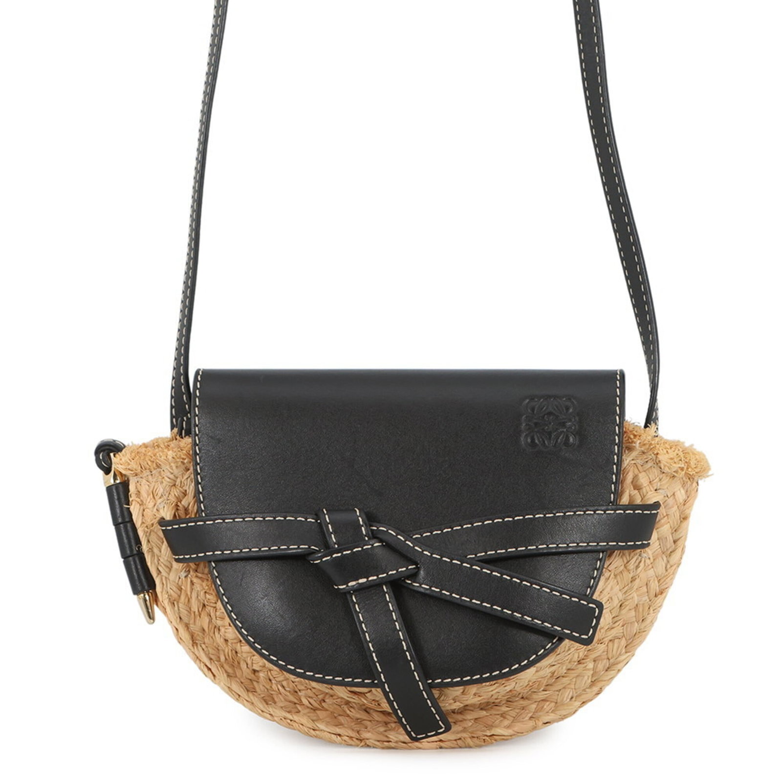 Loewe Handbag Shoulder Bag Raffia Leather: Loewe Handbag Shoulder Bag Raffia Leather Raffia leather and sleek design make this Loewe shoulder bag a stylish accessory. The black color and classic shape evoke sophistication, while the subtle scr