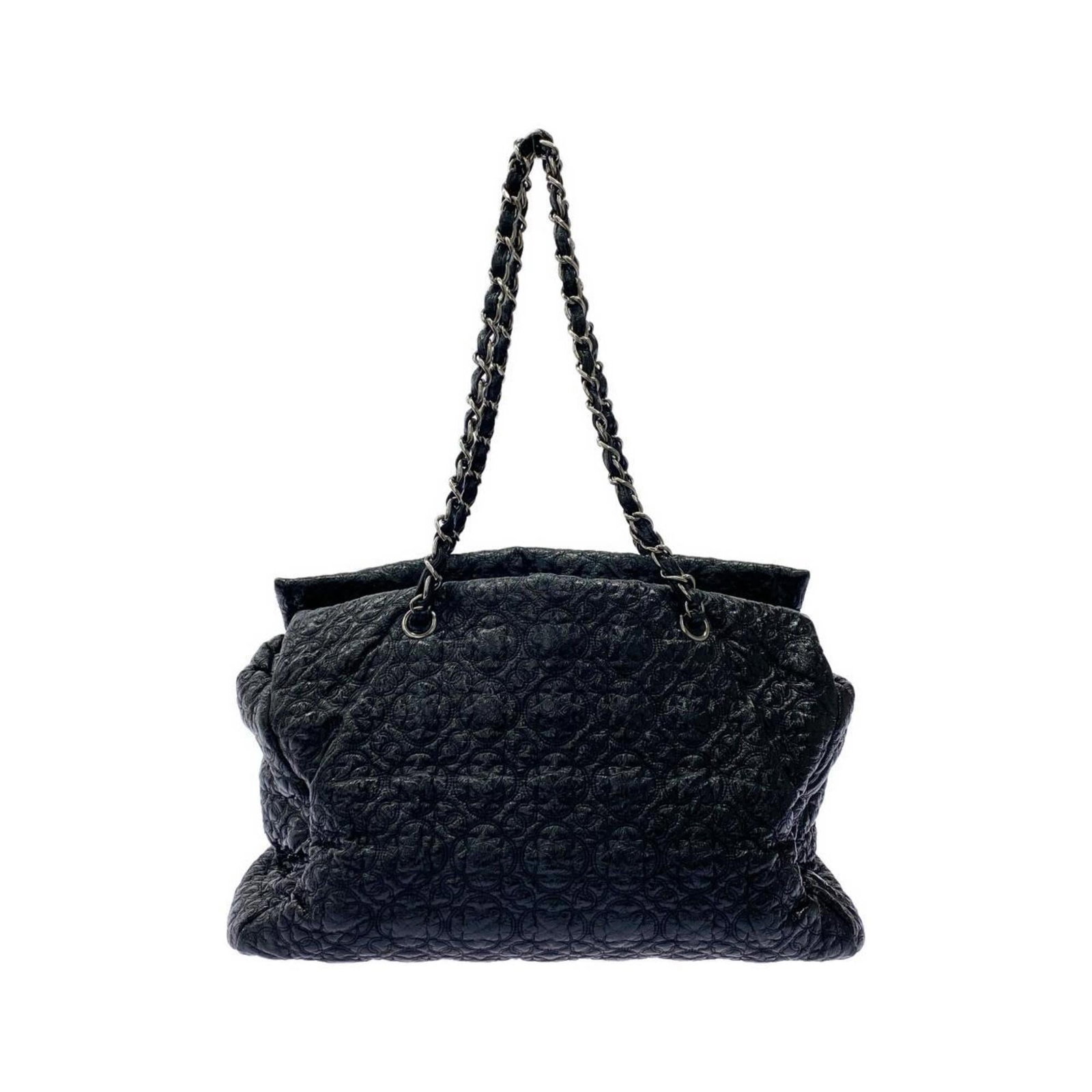 PVC Chanel Shoulder Bag: PVC Chanel Shoulder Bag Black PVC Chanel shoulder bag with silver hardware, measuring 26cm x 36cm x 13cm. The bag shows some traces of usage, including a few scratches and dirt, but remains in very go
