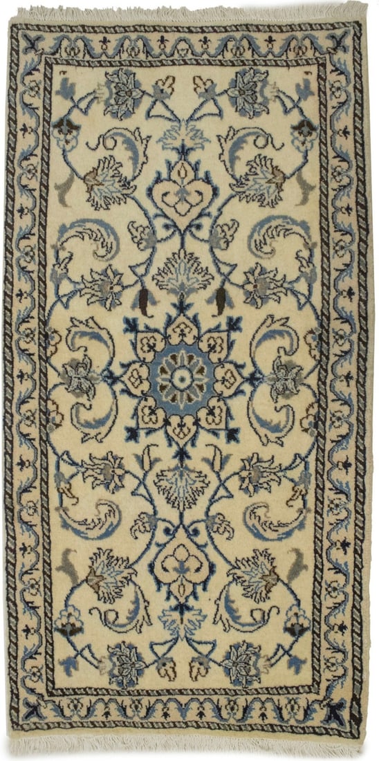 Vintage Style Oriental Rug Classic Floral Design Small Wool Carpet 2'4X4'7 ft: Vintage Style Oriental Rug Classic Floral Design Small Wool Carpet 2'4X4'7 ft Small, hand-knotted wool carpet with a classic floral design in cream, beige, blue, and dark navy hues. This