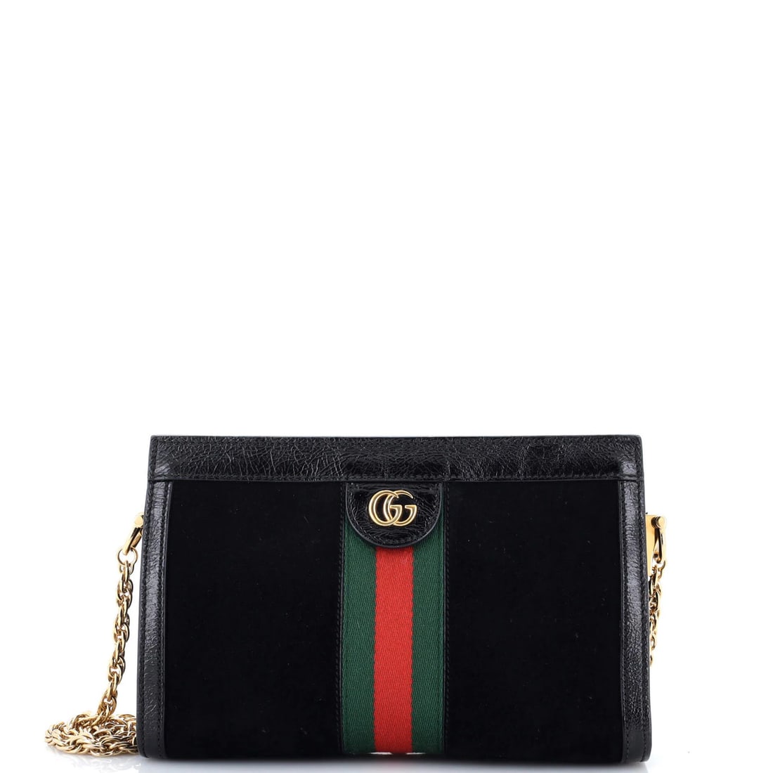 Suede Small Gucci Chain Bag Shoulder Ophidia: Suede Small Gucci Chain Bag Shoulder Ophidia Suede Small Gucci Chain Bag Shoulder Ophidia - A stylish and versatile shoulder bag with a sleek black suede exterior, adorned with gold hardware.