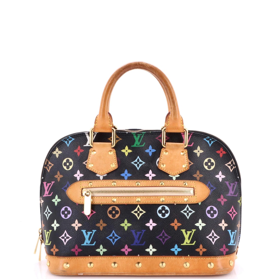 Louis Vuitton Alma Monogram Multicolor Handbag: Louis Vuitton Alma Monogram Multicolor Handbag Canvas Coated Louis Vuitton Alma Monogram Multicolor Handbag. Features a multicolor monogram pattern on black canvas exterior, with microfiber interior