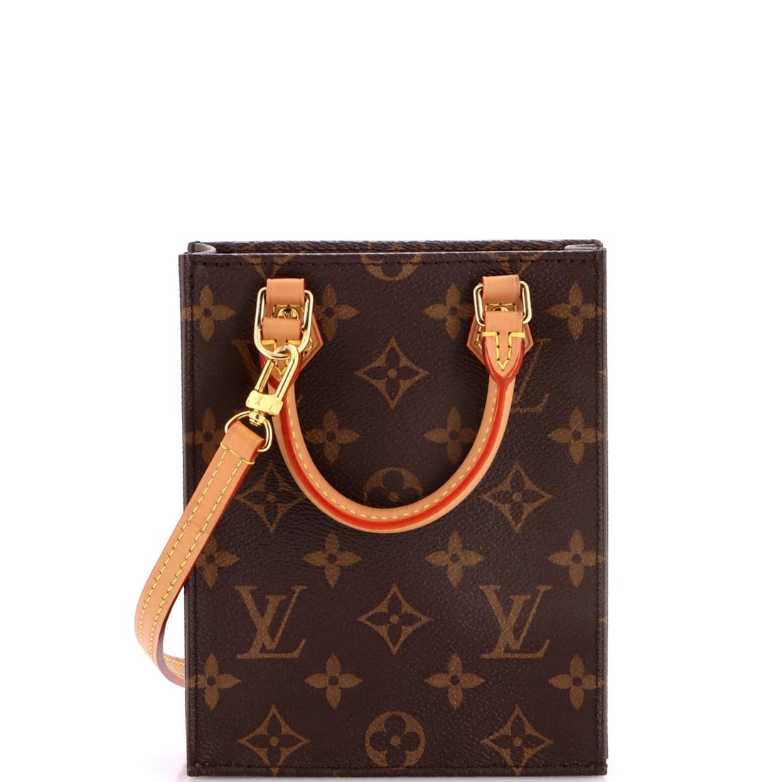 Sac Petit Monogram Bag Canvas Louis Vuitton: Sac Petit Monogram Bag Canvas Louis Vuitton Brown Canvas Coated Louis Vuitton Petit Sac Plat Bag with Gold Hardware, featuring a classic cross body design and signature monogram pattern. This stylish