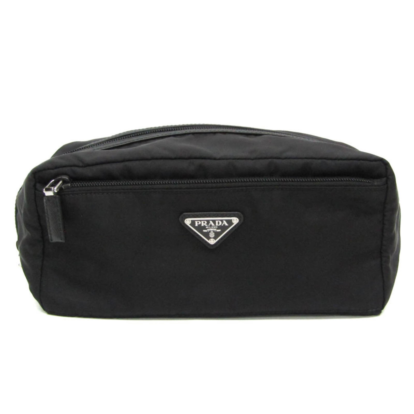 Clutch Bag Tessuto Leather Prada: Clutch Bag Tessuto Leather Prada Used Prada Tessuto Leather Clutch Bag in Nero Color, featuring a classic design with a few traces of usage visible. The bag has some scratches and dirt but remains in 