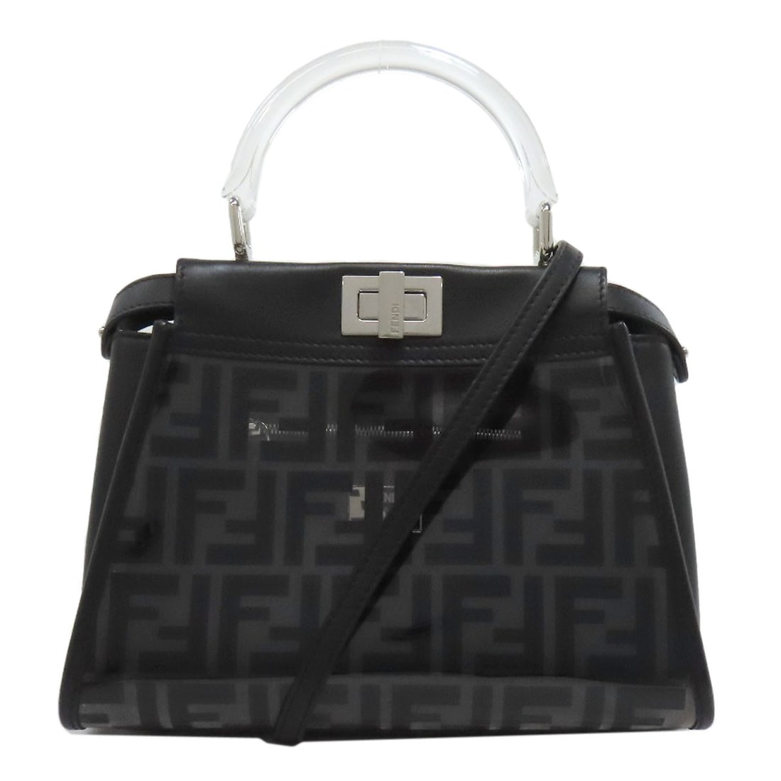 Calf Handbag Peekaboo Fendi Plastics Mini 2Way: Calf Handbag Peekaboo Fendi Plastics Mini 2Way Black Fendi Peekaboo Calf Handbag with Plastics Exterior. This mini handbag features a two-way design, showcasing its sleek and modern style. Made from