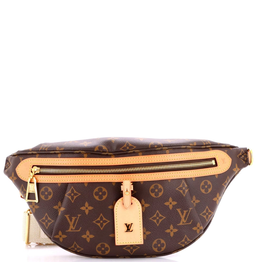 Monogram Canvas Bum Bag High Rise Louis Vuitton: Monogram Canvas Bum Bag High Rise Louis Vuitton Brown Monogram Canvas Bum Bag with High Rise Design, featuring scuffs and minor creases on exterior canvas. Measures 7" in height, 12" in width, and 3"