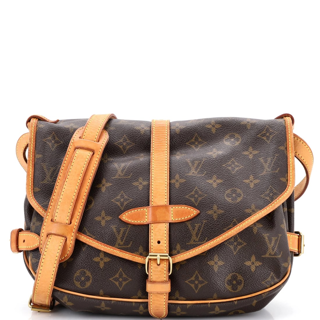 Canvas Monogram Handbag Louis Vuitton Saumur: Canvas Monogram Handbag Louis Vuitton Saumur Canvas Monogram Handbag Louis Vuitton Saumur. This cross body bag features the iconic monogram canvas design in brown, with heavy corner wear and scuffs ev