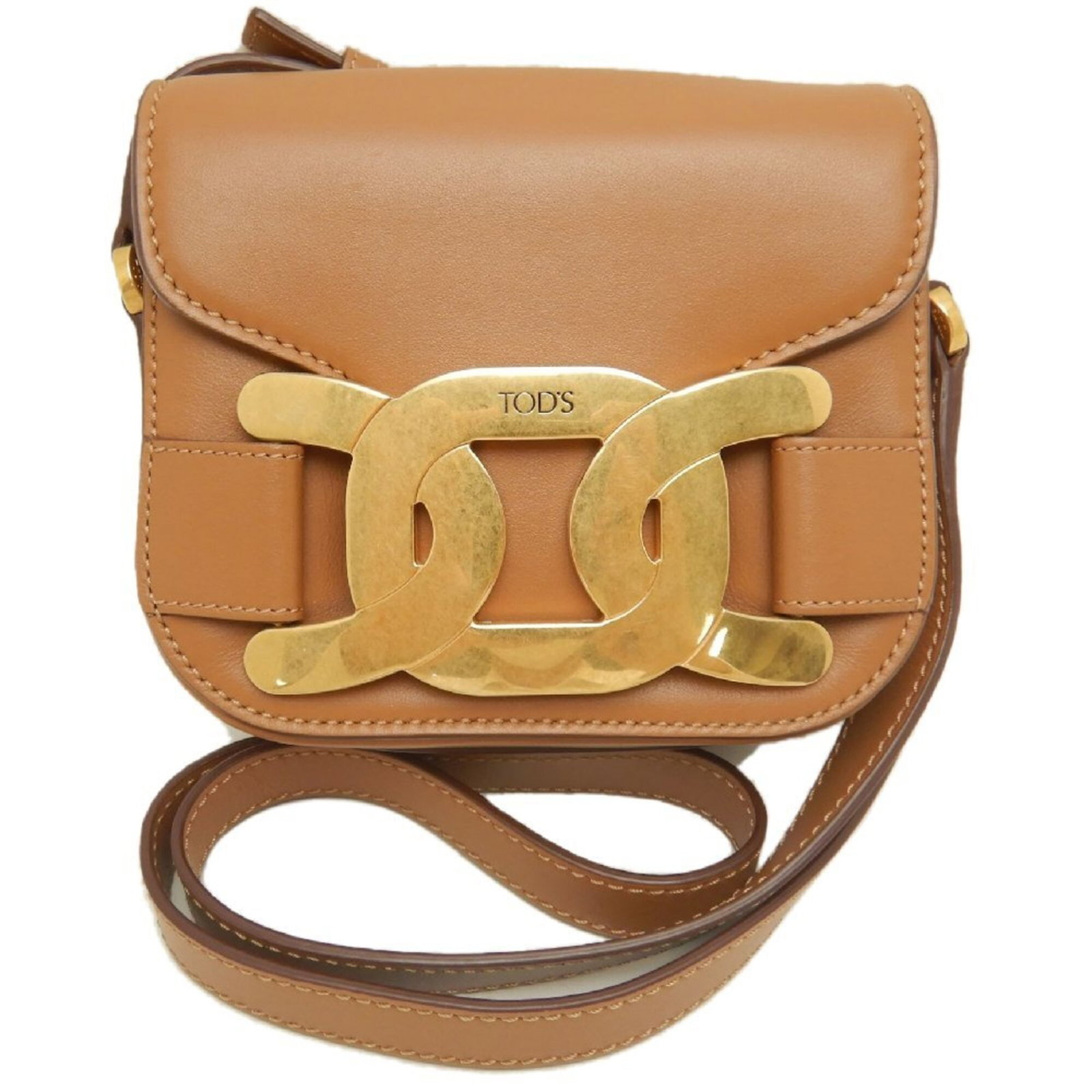 Shoulder Bag Tod's Leather: Shoulder Bag Tod's Leather The Tod'S Leather Shoulder Bag boasts a rich, brown leather exterior with elegant gold hardware, adding a touch of sophistication to any outfit. Measuring 15cm x 16.5cm x 7c