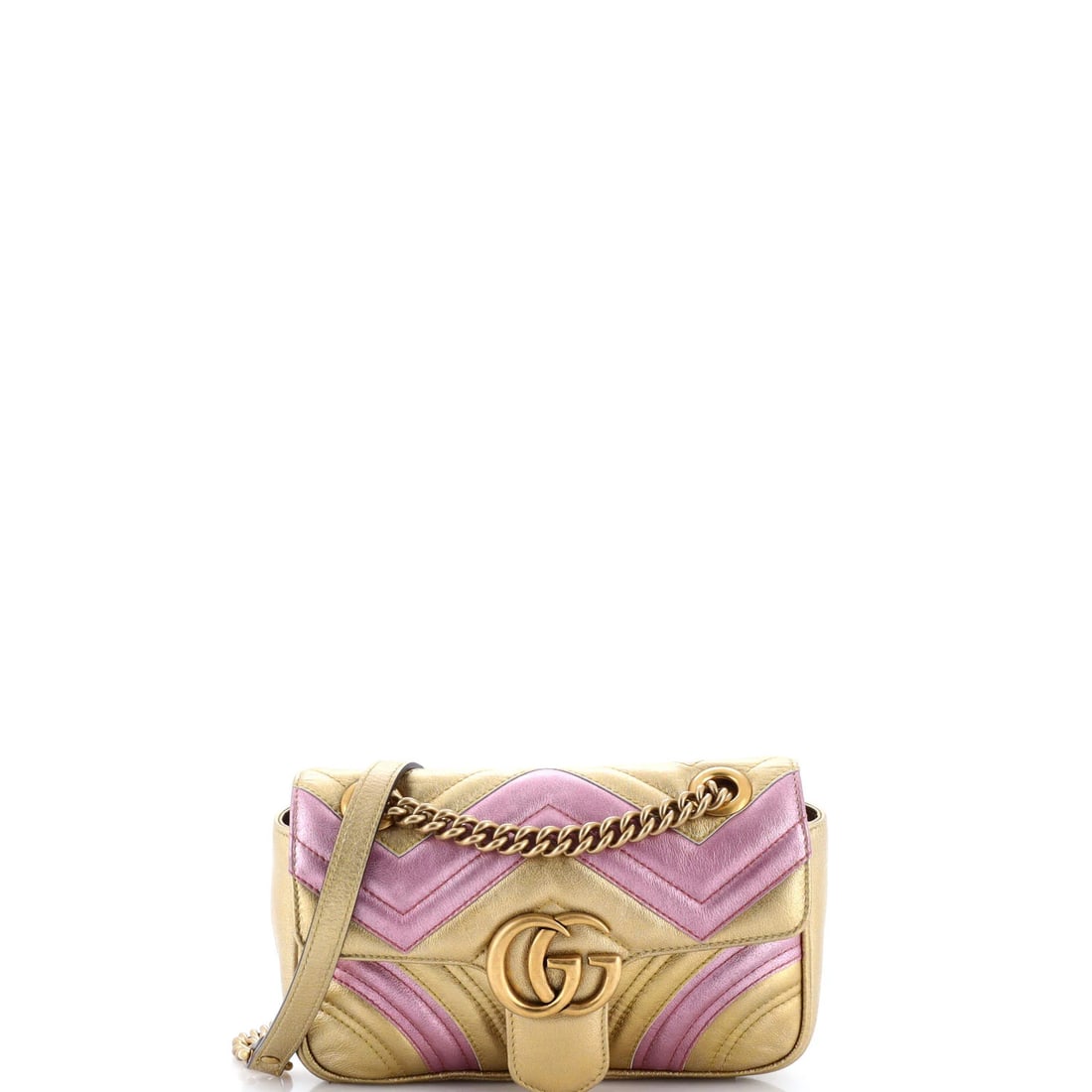 Gucci GG Marmont Flap Bag Matelasse Leather Mini: Gucci GG Marmont Flap Bag Matelasse Leather Mini Gucci GG Marmont Flap Bag Matelasse Leather Mini - A stylish and compact cross body bag with gold exterior, satin blue interior, and aged gold