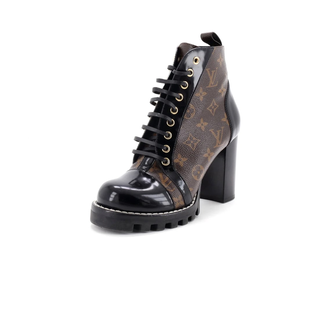 Star Trail Ankle Boots Monogram with Patent Louis Vuitton Women's: Star Trail Ankle Boots Monogram with Patent Louis Vuitton Women's Star Trail Ankle Boots Monogram with Patent Louis Vuitton Women's - A luxurious canvas and patent leather combination in black and