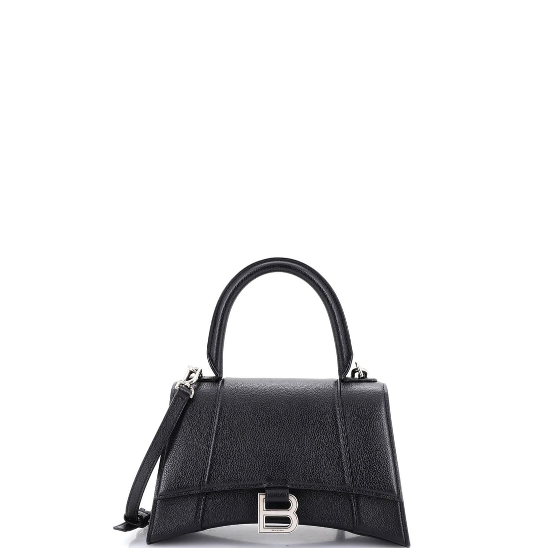Small Leather Bag Top Handle Hourglass Balenciaga: Small Leather Bag Top Handle Hourglass Balenciaga Small Leather Bag Top Handle Hourglass Balenciaga.This black leather small bag features a top handle and hourglass design, measuring 3" in drop, 5.5"
