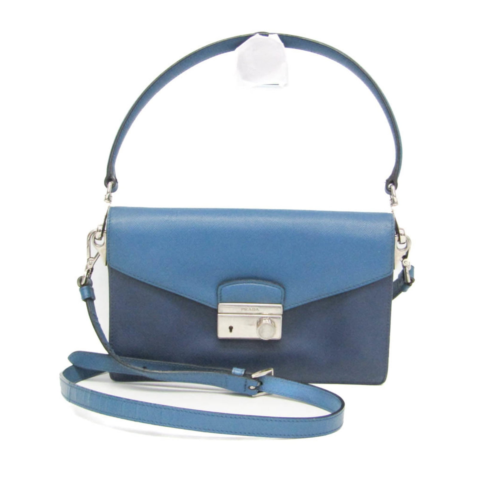 Leather Shoulder Bag Prada: Leather Shoulder Bag Prada Blue and navy Prada shoulder bag with leather material, featuring an open pocket and snap closure. The bag has a classic design, measuring 15cm x 23.5cm x 3cm, and comes wit