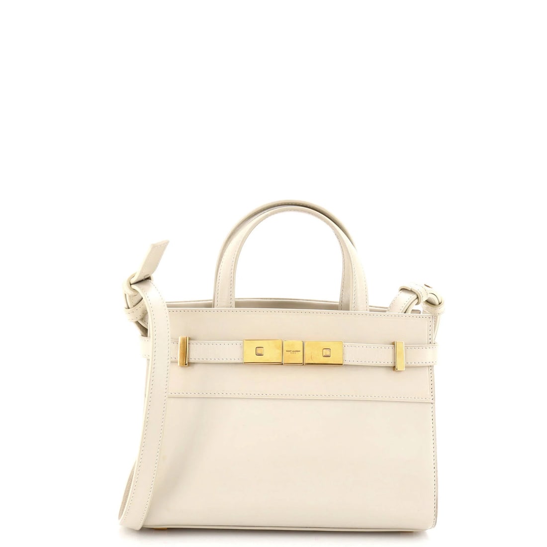 Handbag Leather Nano by Saint Laurent: Handbag Leather Nano by Saint Laurent White leather Saint Laurent Handbag Nano in good condition, featuring heavy edge wear and scuffs on the exterior. The interior is also made of white leather,