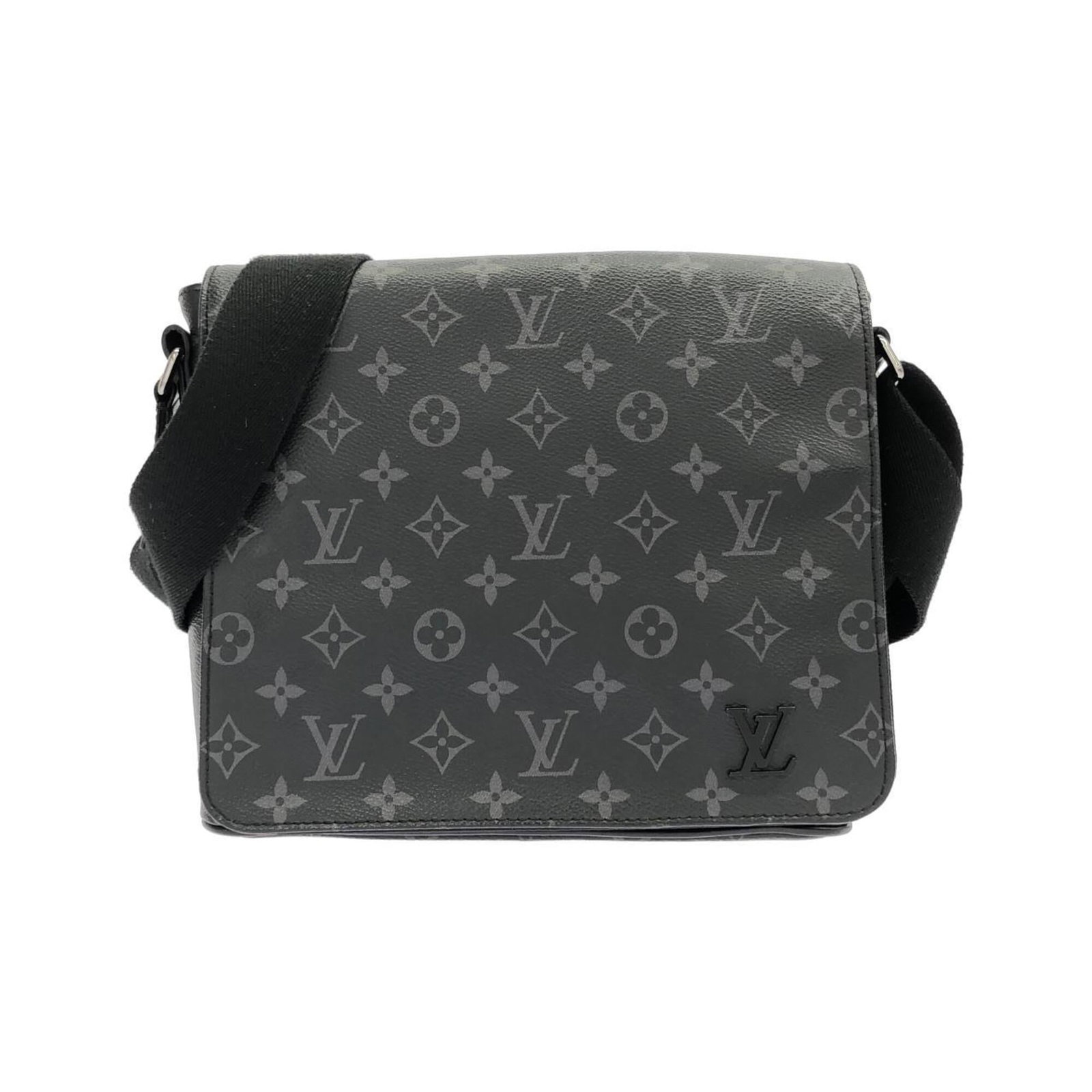 Coated Canvas By Shoulder Bag Louis Vuitton: Coated Canvas By Shoulder Bag Louis Vuitton Coated canvas by shoulder bag in black, featuring silver hardware. This Louis Vuitton item has a few traces of usage and some scratches/dirt, but remains in