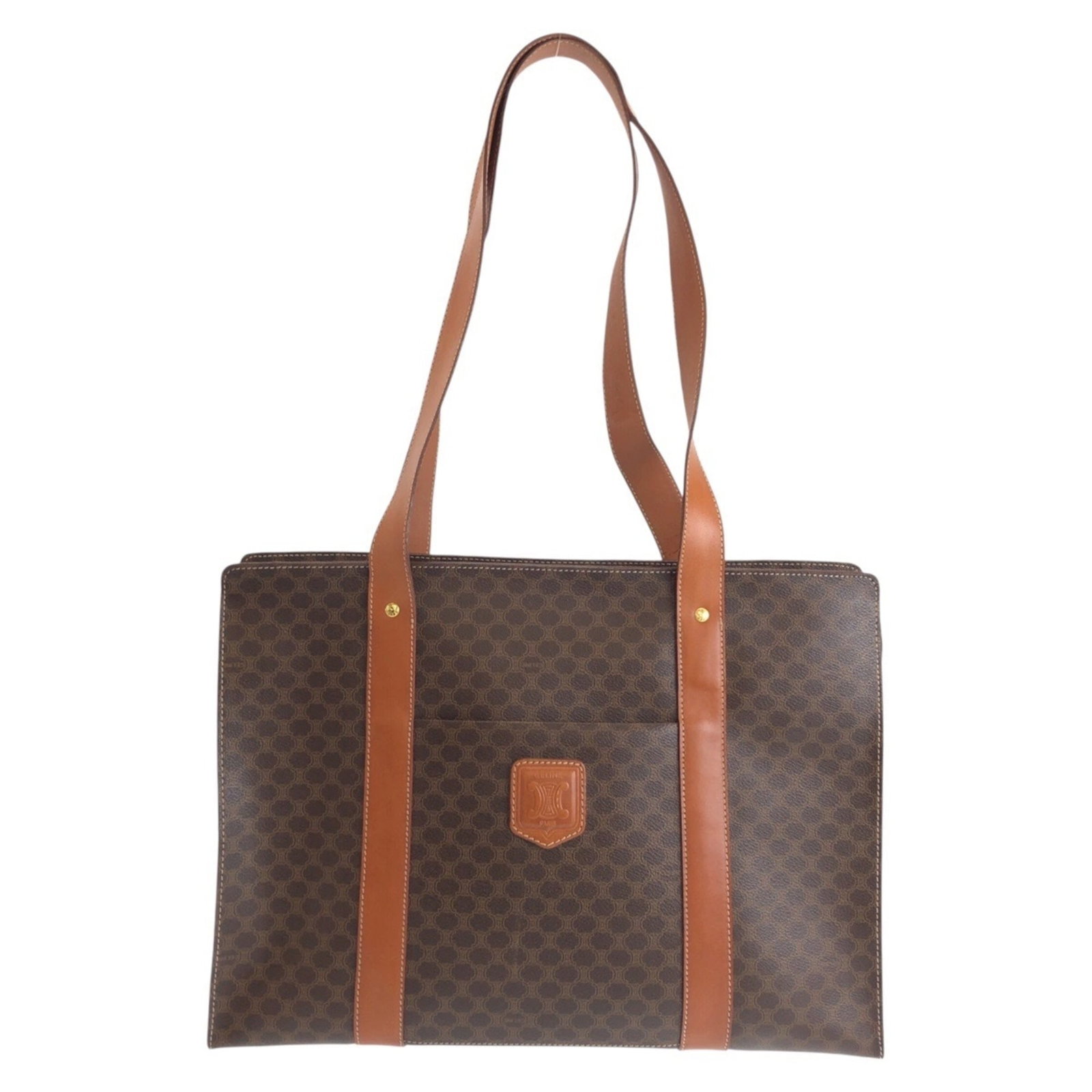 Celine bag Pvc leather tote: Celine bag Pvc leather tote Celine Pvc Leather Tote Bag in Brown with Gold Hardware. This used shoulder bag features pvc leather and gold hardware, with a classic brown color that adds a touch of