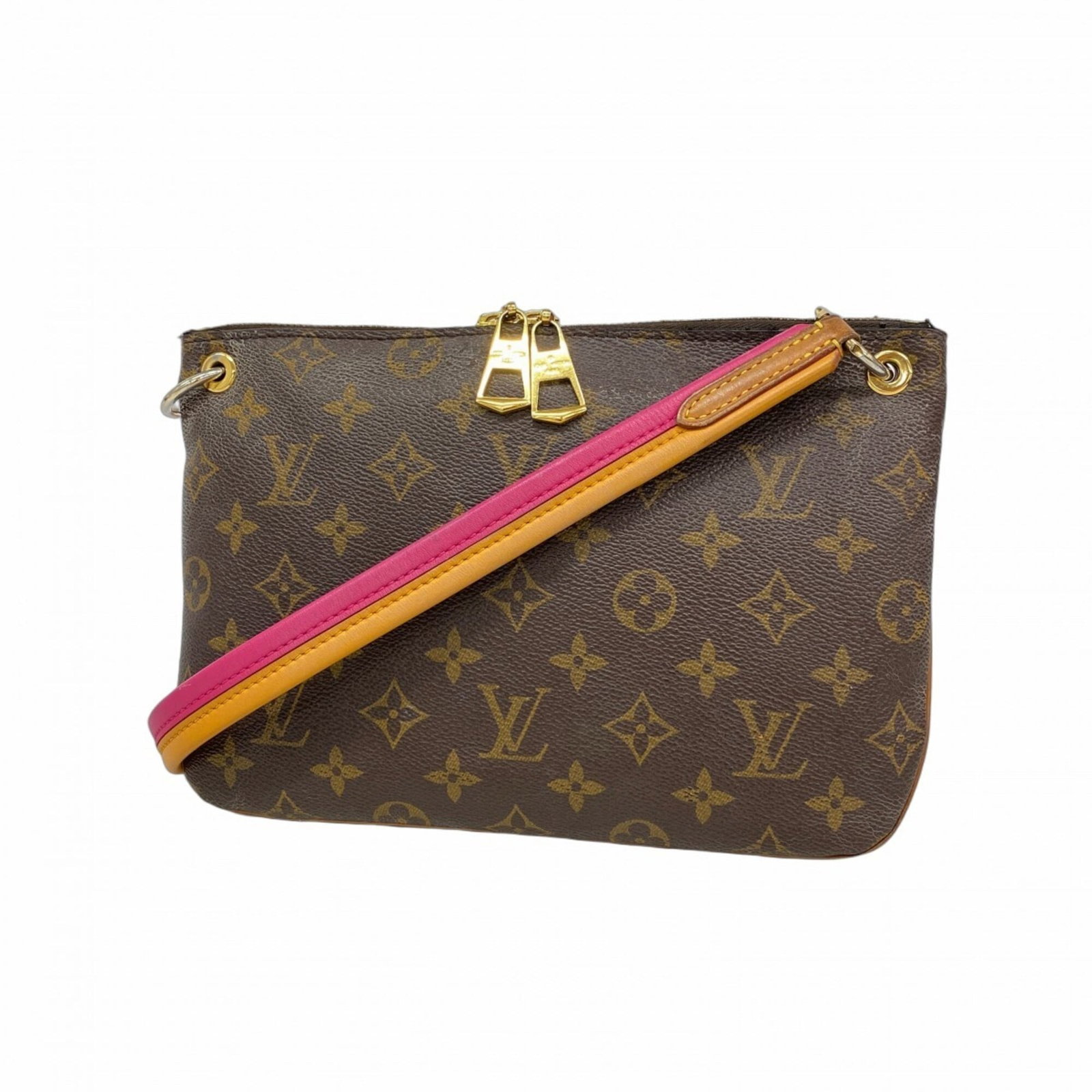 Shoulder Bag of Louis Vuitton: Shoulder Bag of Louis Vuitton Brown and Hot Pink Louis Vuitton Shoulder Bag. This used shoulder bag features the iconic monogram pattern, with traces of usage visible on the exterior. The bag's