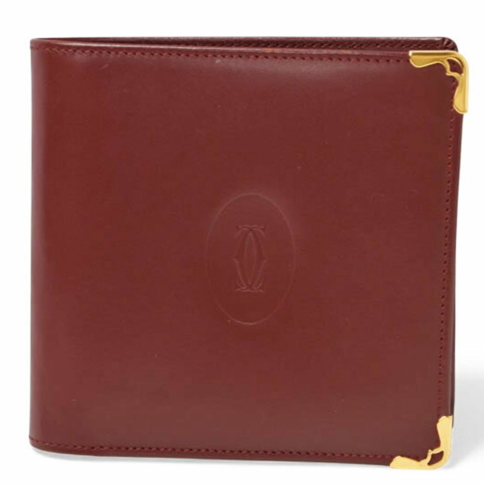 Cartier Wallet (Bi-Fold) Leather: Cartier Wallet (Bi-Fold) Leather Cartier Wallet (Bi-Fold) Leather - A classic bi-fold wallet in Bordeaux leather, measuring 10cm x 10cm x 1.5cm. This used item boasts a very good condition with