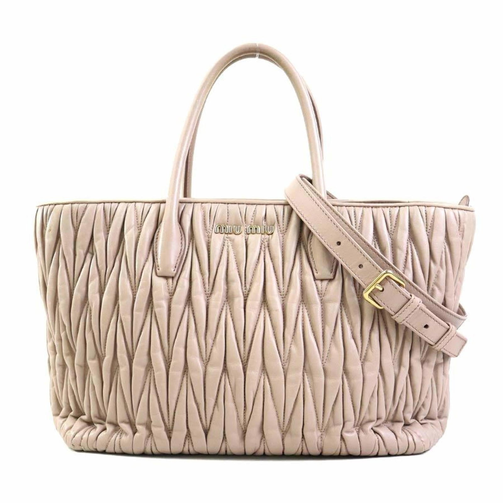 Miu Handbag Shoulder Bag Leather: Miu Handbag Shoulder Bag Leather Pink Beige Leather Miu Miu Shoulder Bag with Zipper Closure, featuring a classic design and timeless color combination. Measuring 22cm x 29cm x 14cm, it has a
