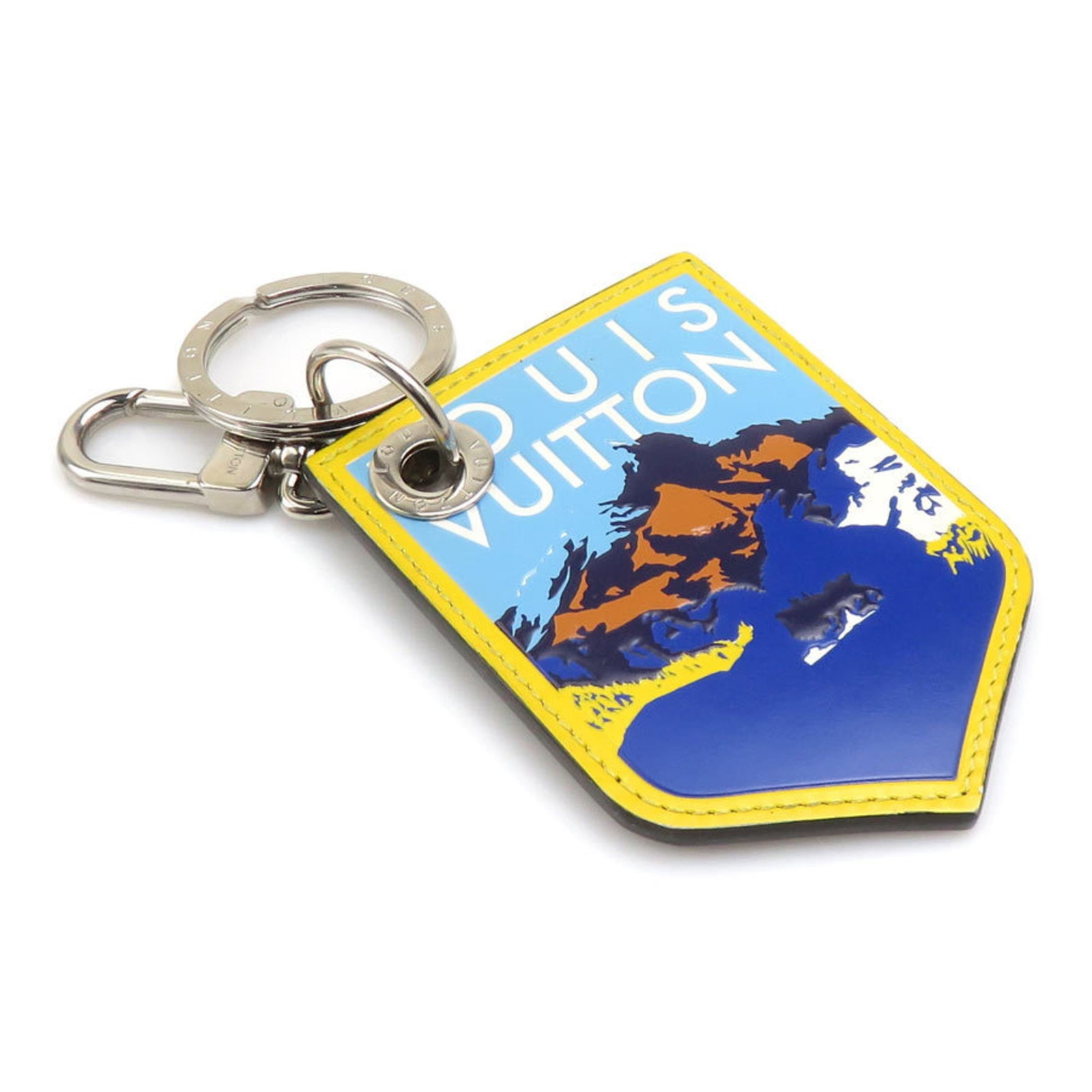 Keyring from Louis Vuitton: Keyring from Louis Vuitton This Louis Vuitton keyring boasts classic monogram patterns in black, blue, gray, and yellow. With its sleek design and durable construction, it remains a stylish accessory
