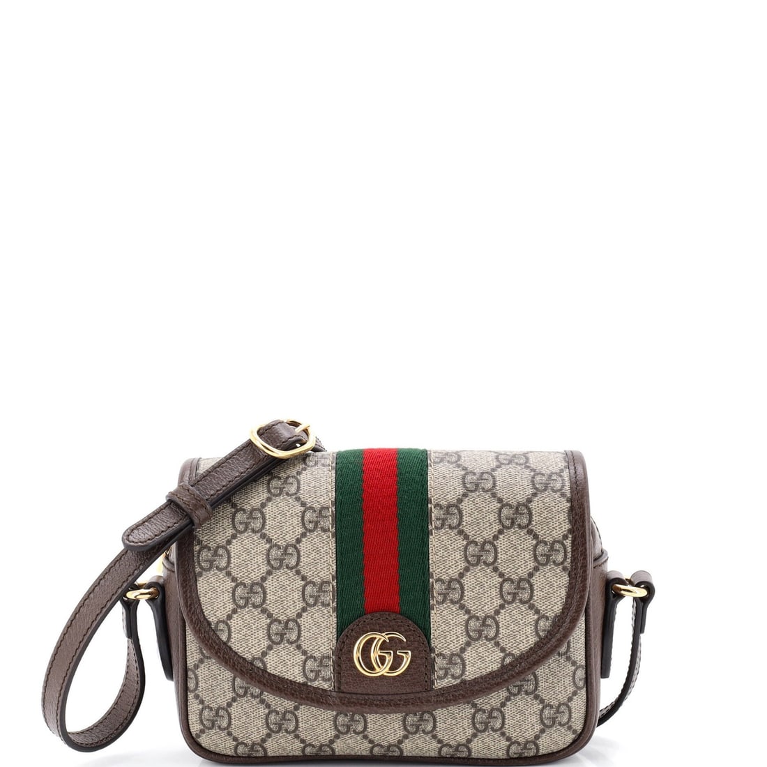 Gucci Ophidia Flap Shoulder Bag GG Coated Canvas Mini: Gucci Ophidia Flap Shoulder Bag GG Coated Canvas Mini Gucci's Ophidia Flap Shoulder Bag GG Coated Canvas Mini boasts a rich, brown canvas exterior with subtle minor scuffs and creases. This stylish mi