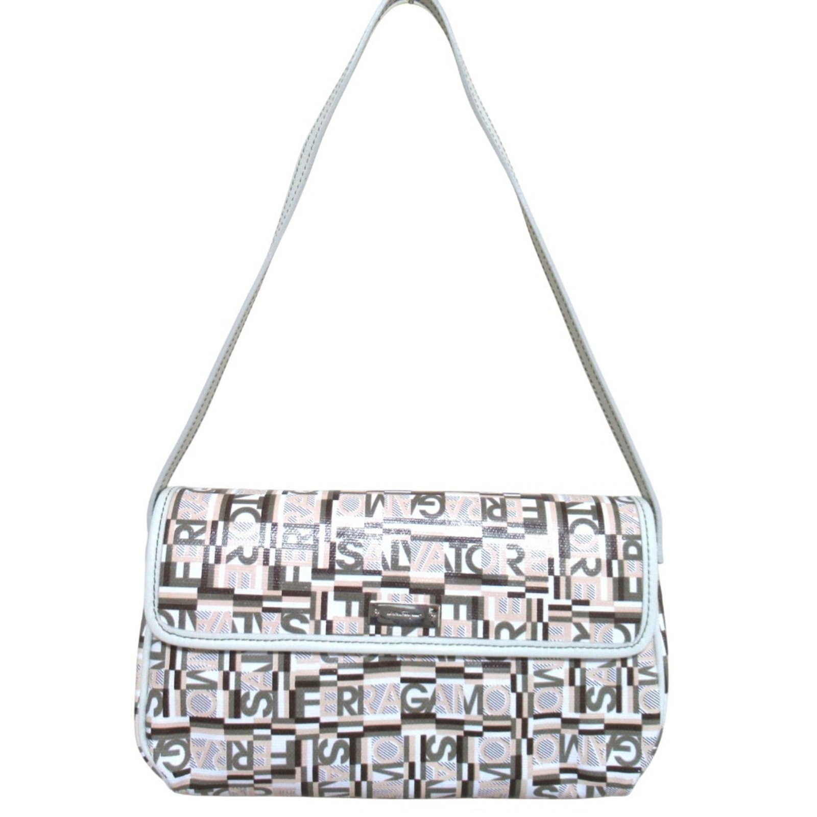 Salvatore Ferragamo Shoulder Bag PVC: Salvatore Ferragamo Shoulder Bag PVC This Salvatore Ferragamo shoulder bag features a striking multi-color design made from PVC material. With its unique blend of style and durability, it's a
