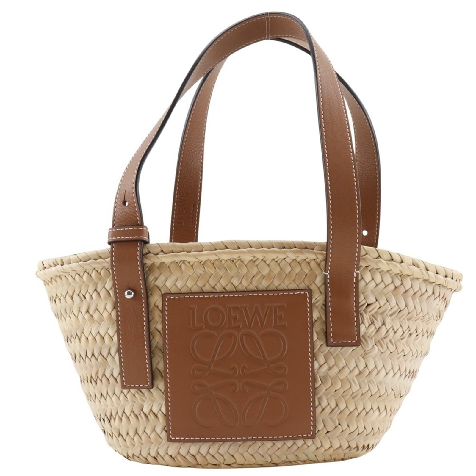 Loewe Raffia Tote Leather Bag: Loewe Raffia Tote Leather Bag Raffia and leather come together in this classic Loewe tote, featuring an open design with a natural brown hue. The bag's raffia material adds a unique texture to its tim