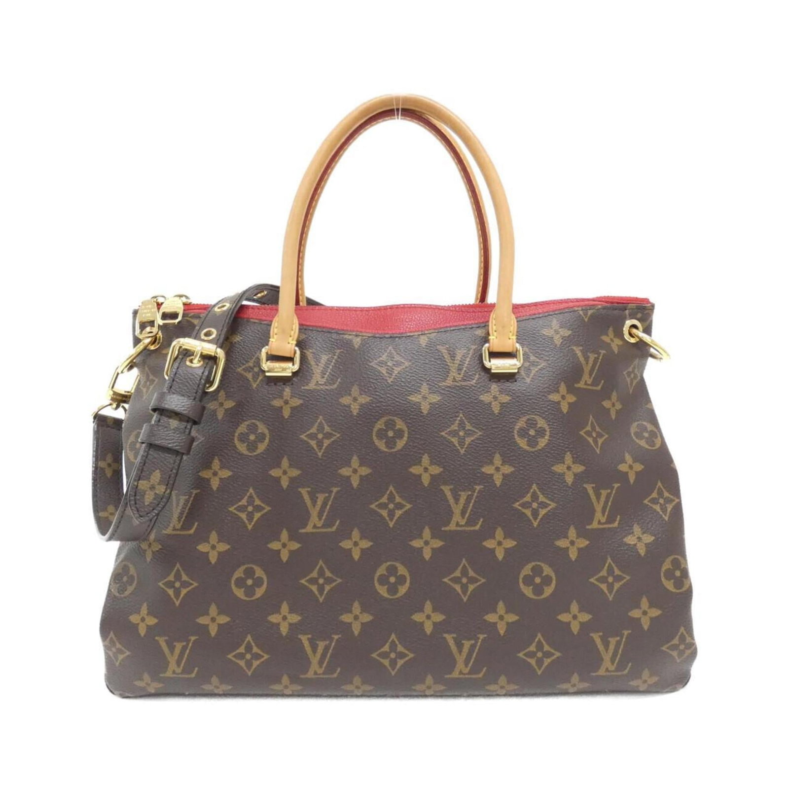 Canvas coated handbag Louis Vuitton: Canvas coated handbag Louis Vuitton Cerise and Marron coated canvas, gold hardware details adorn this Louis Vuitton handbag. The bag bears some scratches and dirt, but remains in very good condition