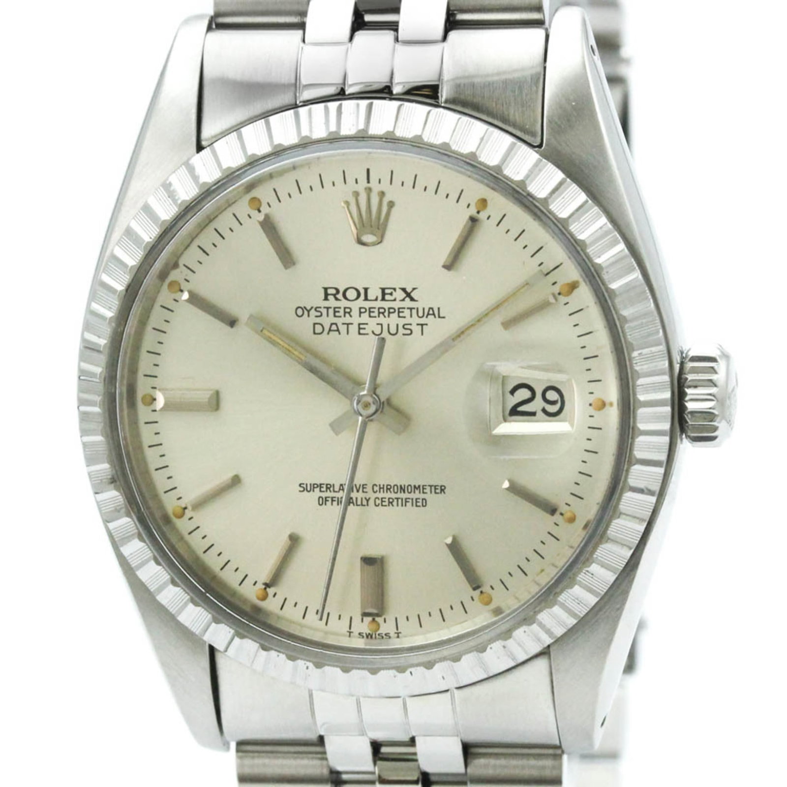 Rolex Wristwatch: Rolex Wristwatch Stainless steel case and band, the Rolex wristwatch boasts a silver dial. With a diameter of 36mm, it's a classic dress watch style that exudes elegance. A few traces of usage are vis