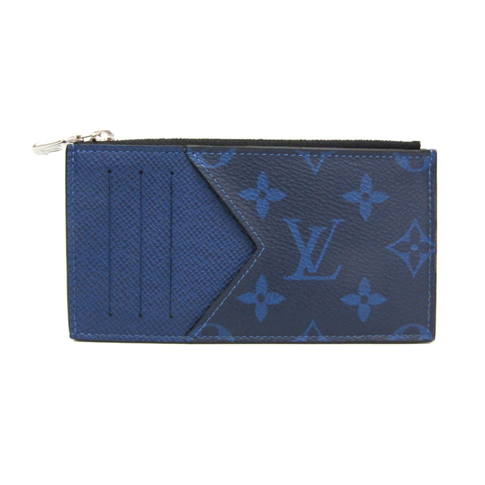 Taigarama card case monogram Louis Vuitton: Taigarama card case monogram Louis Vuitton Cobalt monogrammed card case with Taigarama closure, featuring an open pocket and card holder. This Louis Vuitton item has a few traces of usage, some