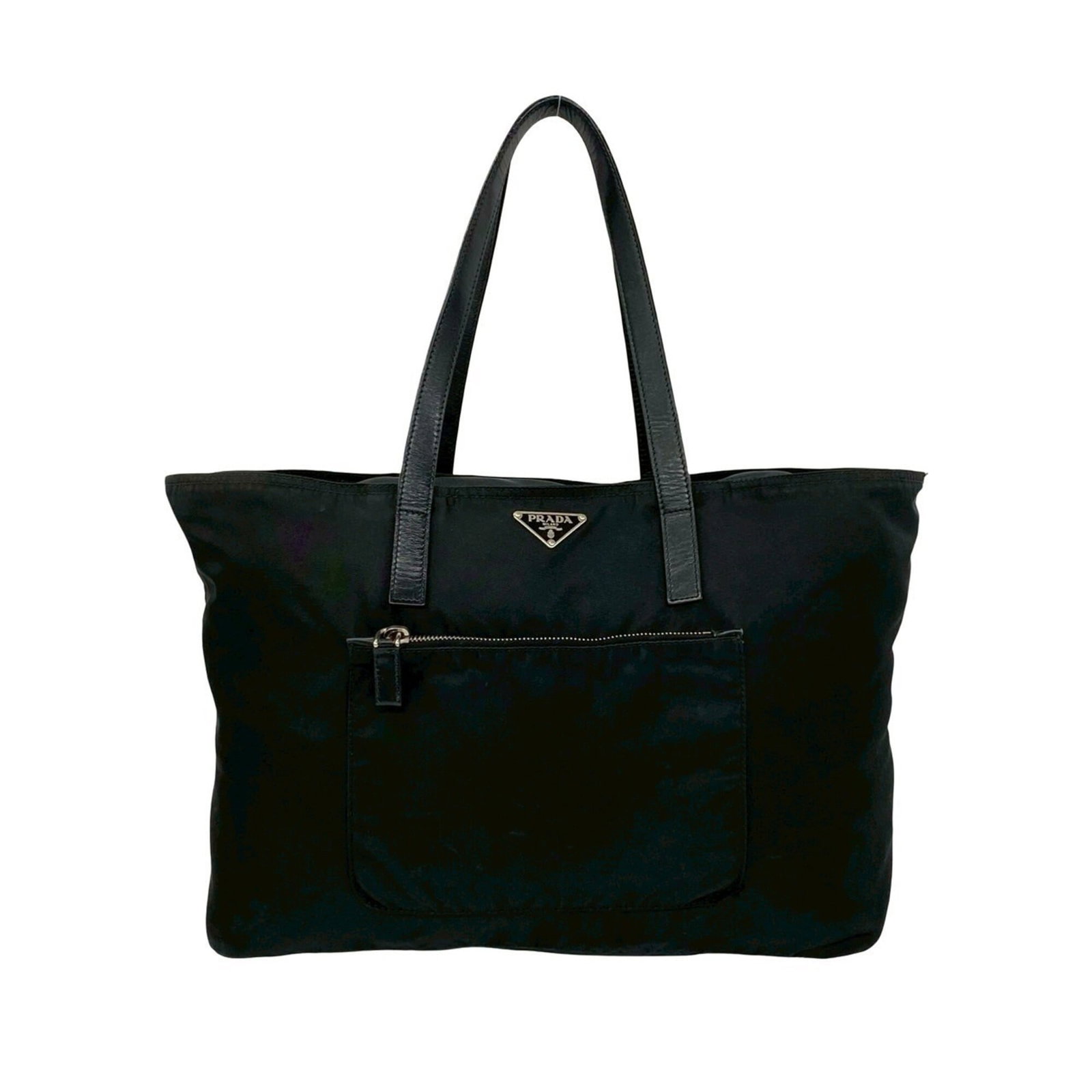 Nylon Leather Prada Handbag Tote Bag Shoulder: Nylon Leather Prada Handbag Tote Bag Shoulder Nylon leather Prada handbag tote bag shoulder in black, featuring a durable nylon exterior and genuine leather accents. Traces of usage are visible, with
