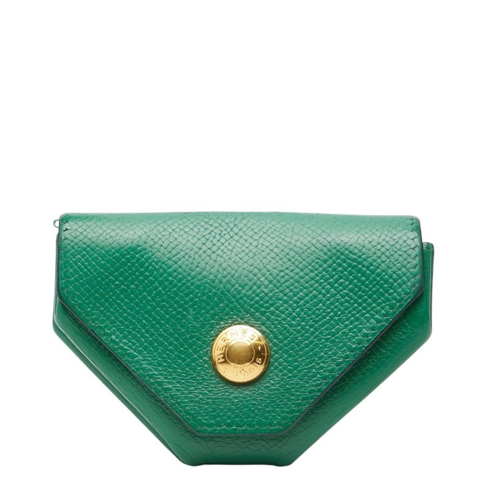 Hermes Leather Coin Case Purse: Hermes Leather Coin Case Purse This Hermes Leather Coin Case Purse boasts a rich, vibrant green color and features high-quality leather construction. Measuring 6.5cm x 9cm x 1cm, it has a compact