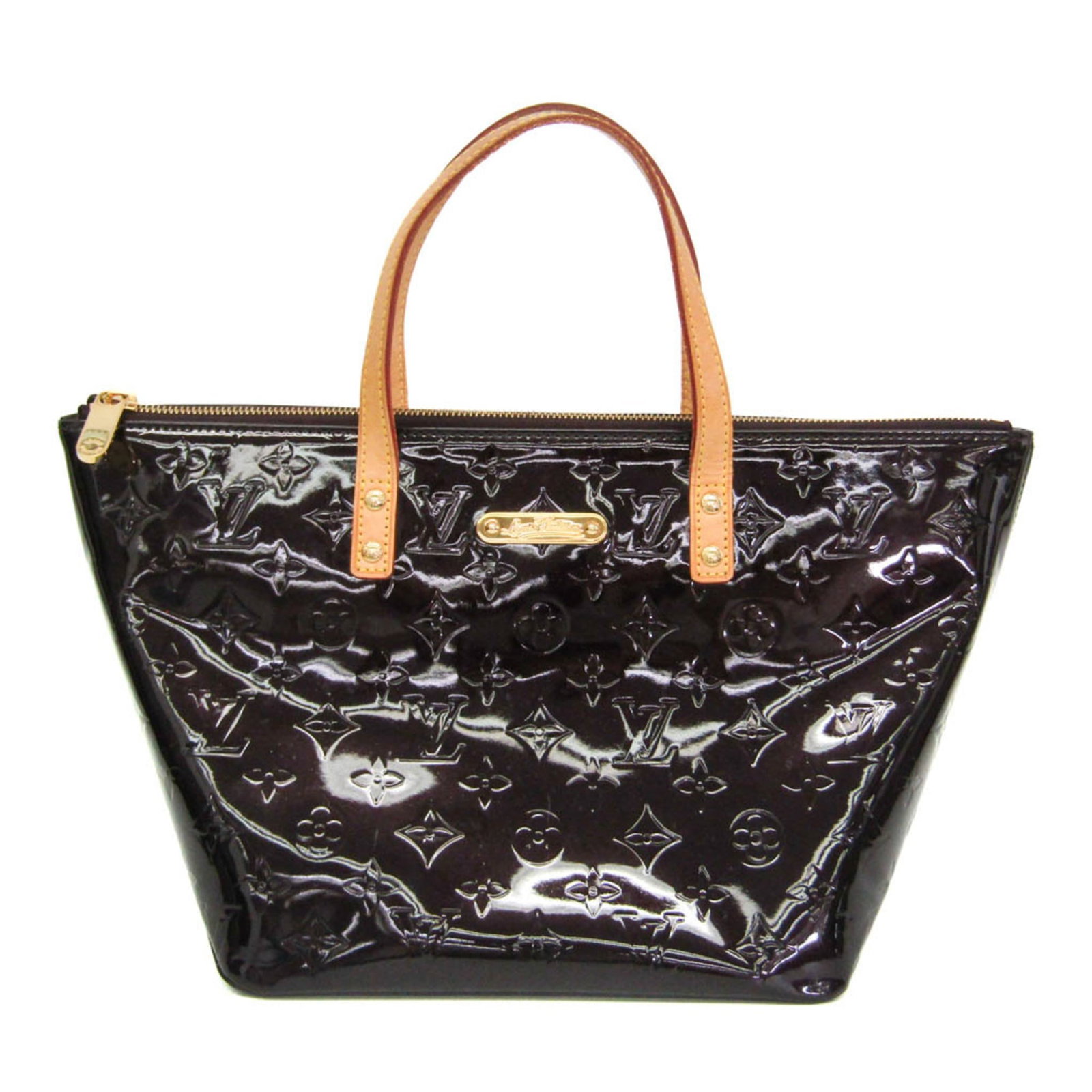 Vernis Monogram Handbag Louis Vuitton: Vernis Monogram Handbag Louis Vuitton Amarante Monogram Vernis Handbag from Louis Vuitton features a striking design with champagne gold hardware and an open pocket for added functionality. The bag's