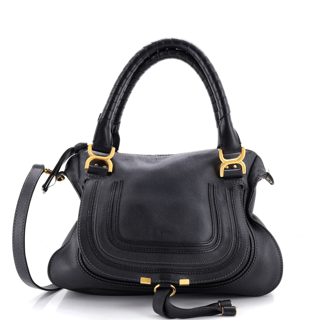 Chloe Marcie medium leather satchel: Chloe Marcie medium leather satchel Black Chloe Marcie medium leather satchel with heavy cracking throughout, scuffs, creases, corner wear, and discoloration. This stylish satchel features a classic