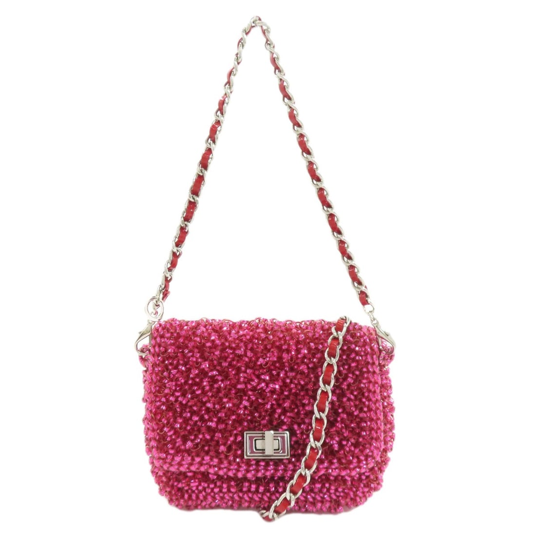 Chain Shoulder Wire Anteprima 2 Way Pvc Bag Handbag: Chain Shoulder Wire Anteprima 2 Way Pvc Bag Handbag Pink PVC bag with chain shoulder wire and two-way closure, designed as an anteprima (preliminary) handbag style. The exterior features a prominent